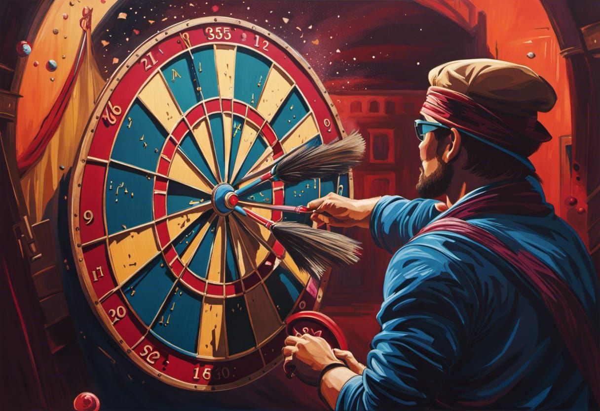 A blind man playing darts
