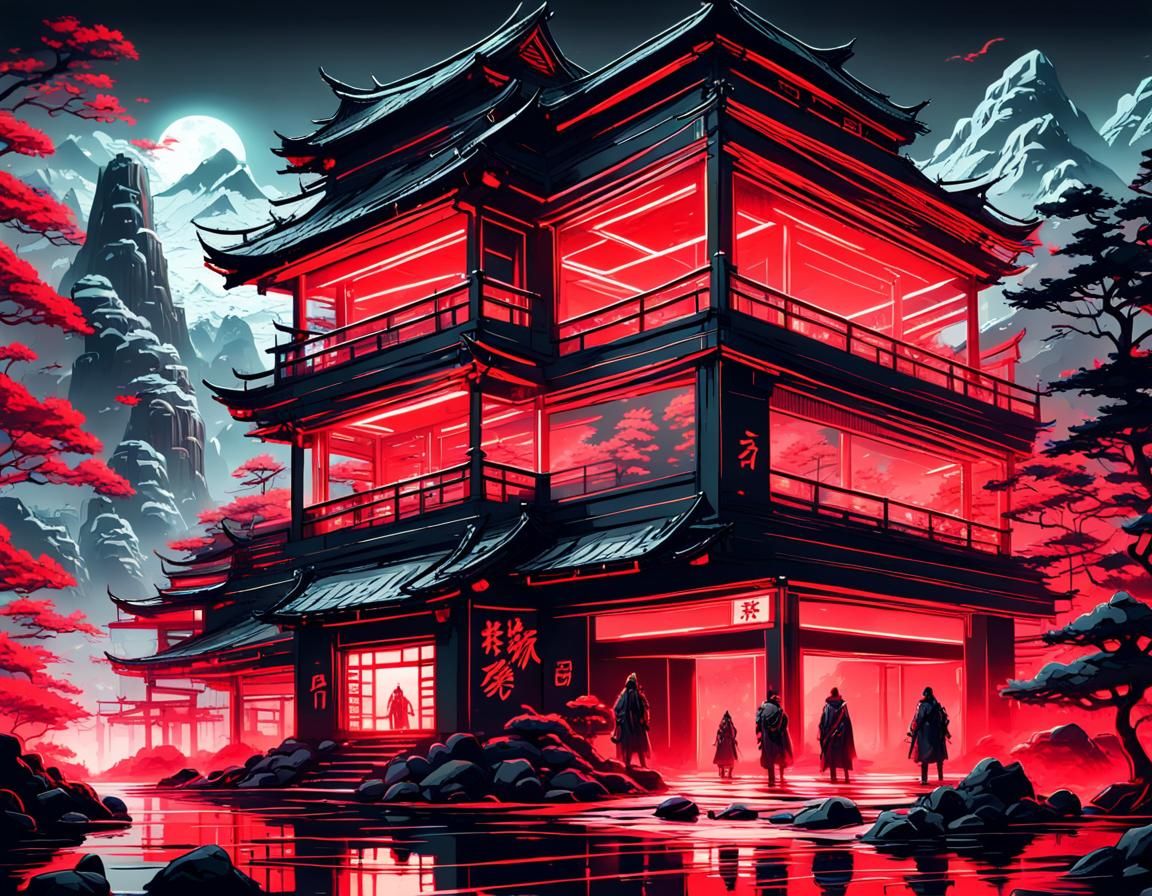 Neon Japanese Fantasy Landscape Concept Art