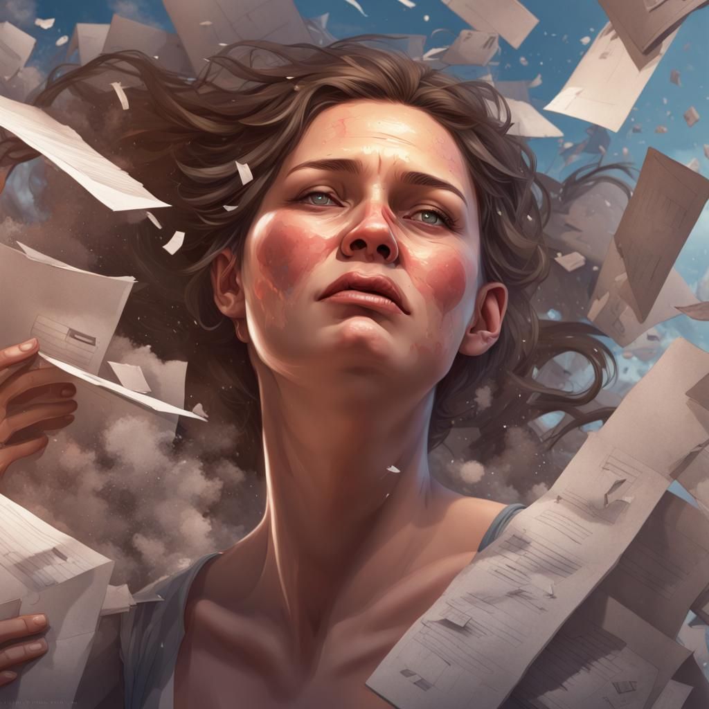 Frustrated Pregnant Mom Portrait in Hyperdetailed Style