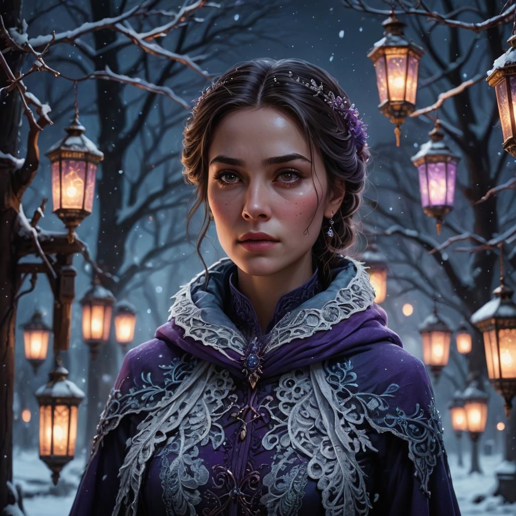 Terrifying Queen in Snowy Night: Dark Fantasy Art