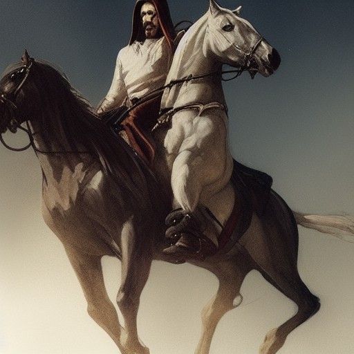 Apocalyptic Rider on White Horse in Dark Fantasy Style