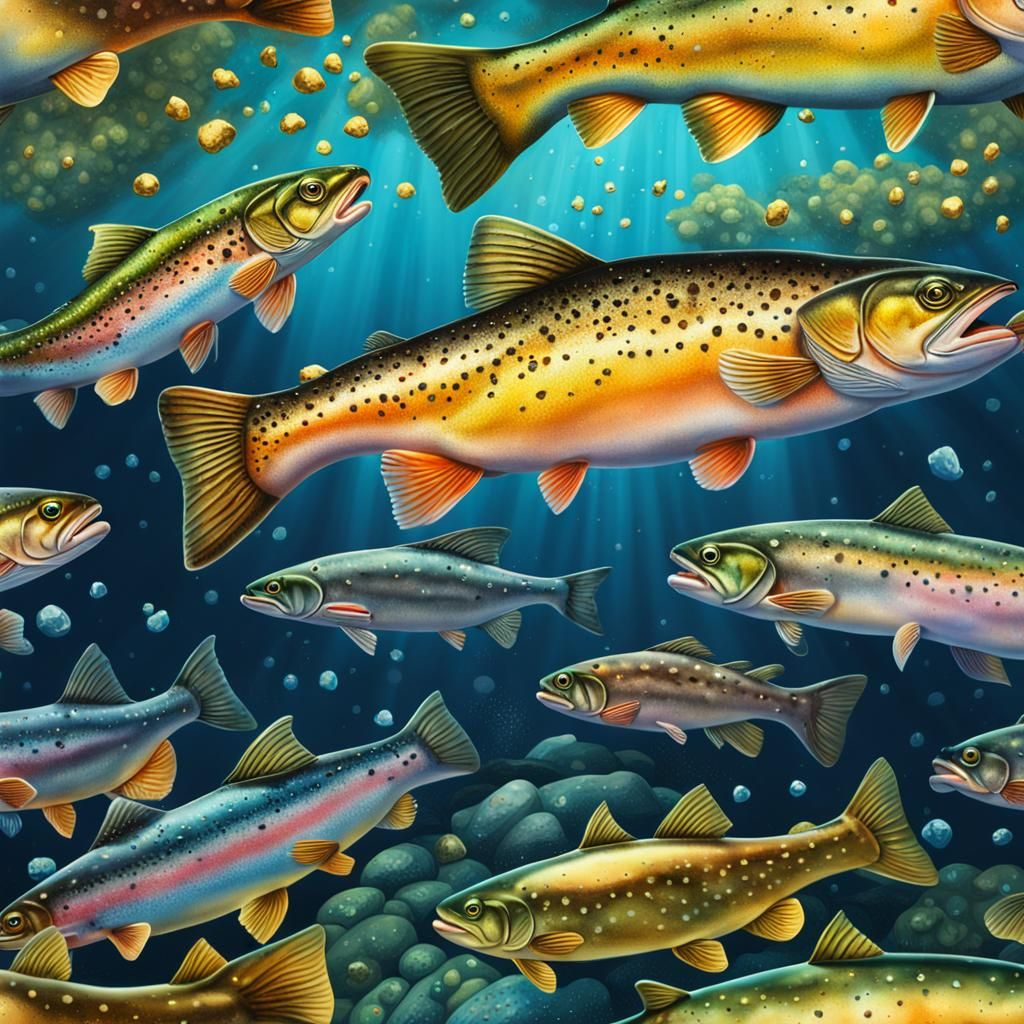 Rainbow Trout with Gold: Bioluminescent Hyperrealism