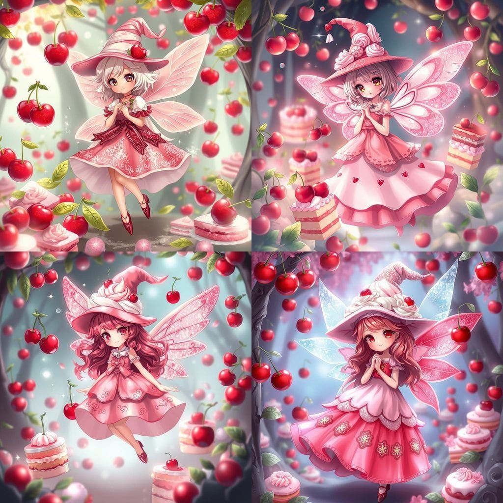 Cherry Cake Fairy Witch in Anime Style