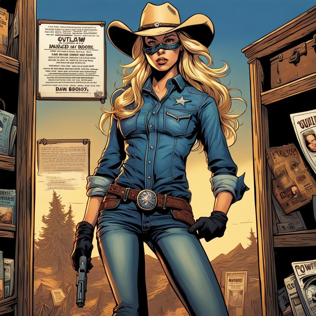Blonde Cowgirl Outlaw in Comic Book Art Style