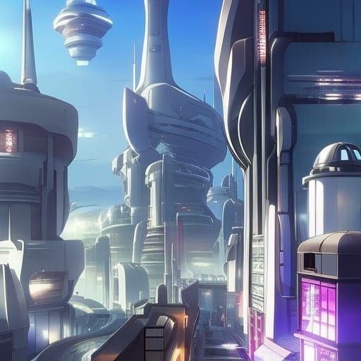 Futuristic Town in Anime Style