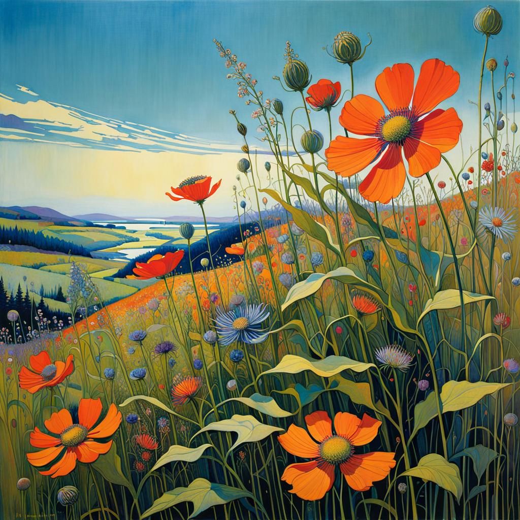 Intricate Wildflower Path Art Nouveau Style