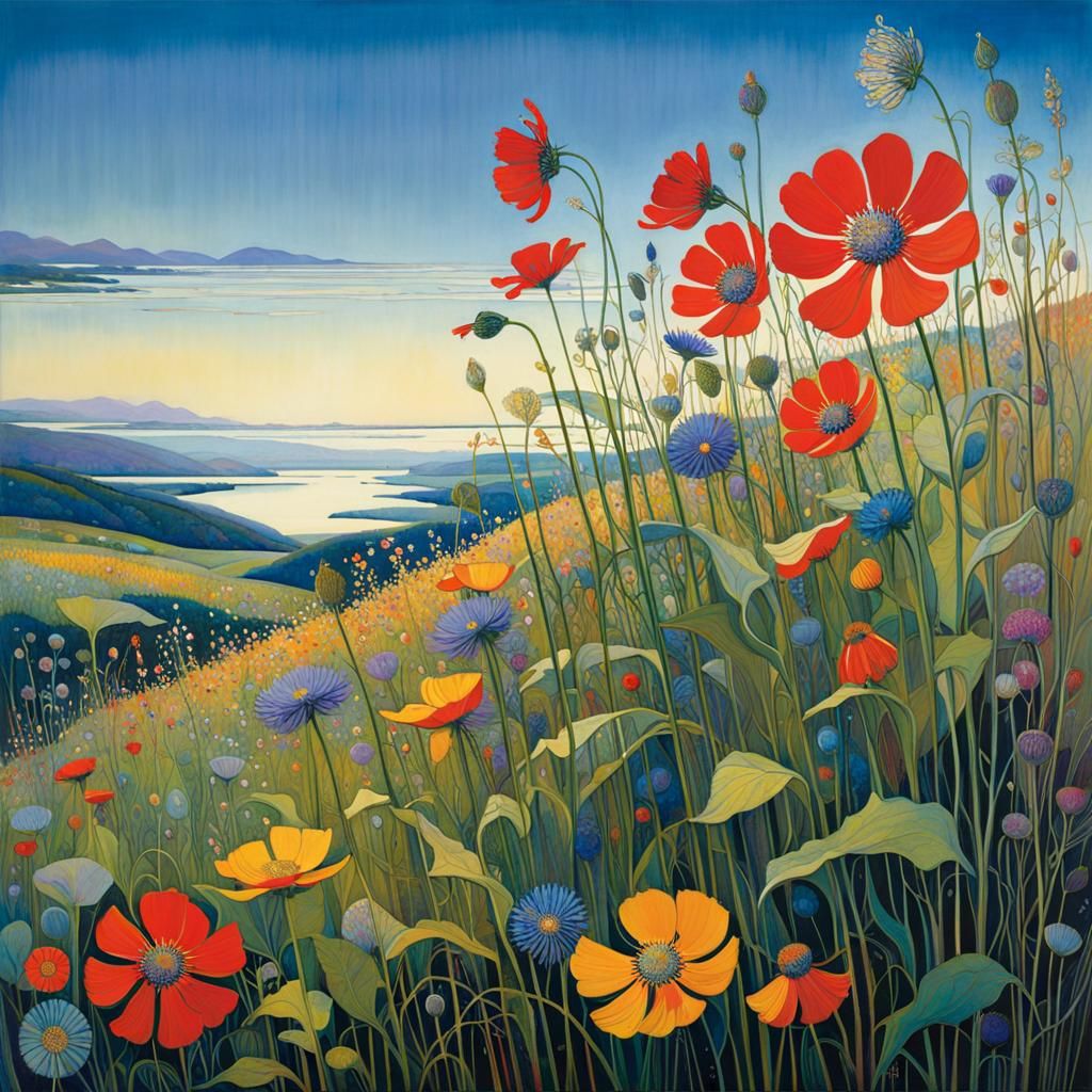 Intricate Wildflower Art Nouveau Illustration