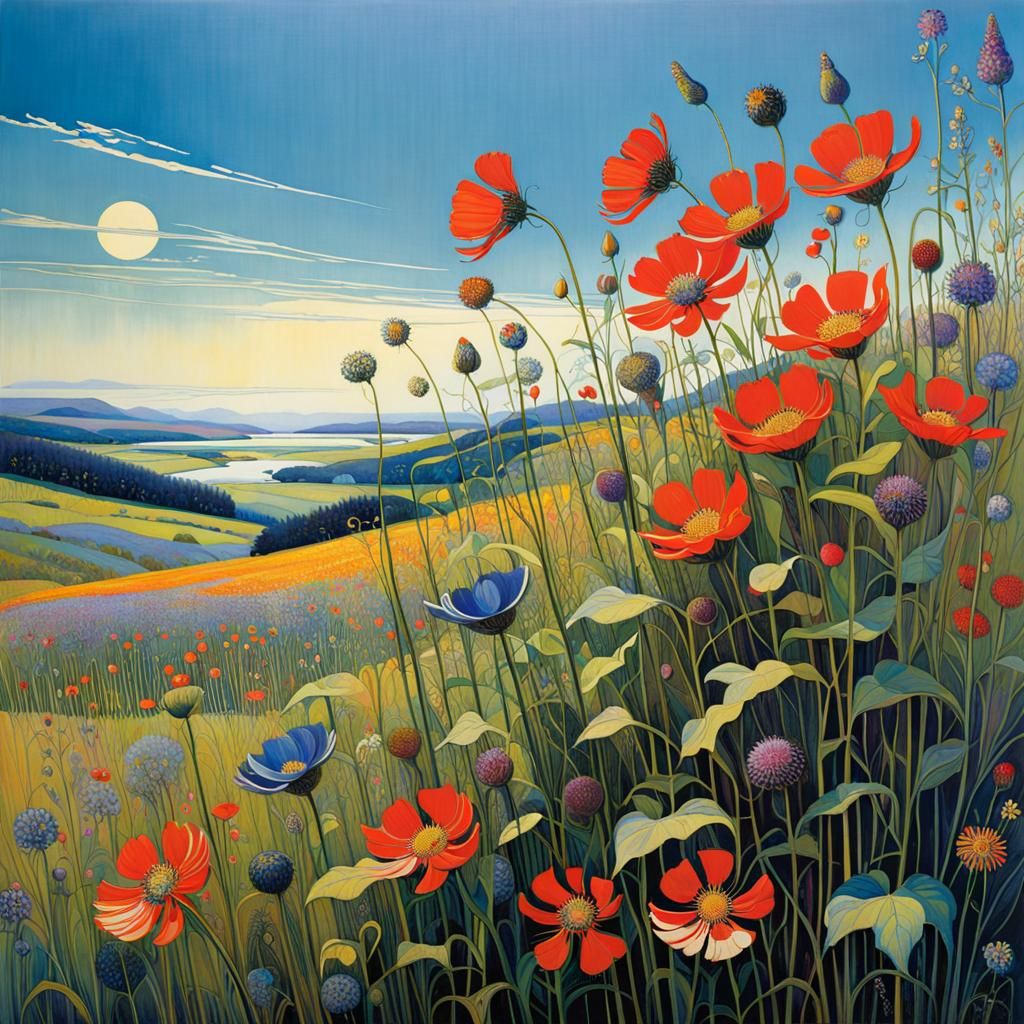 Intricate Wildflowers in Art Nouveau Style