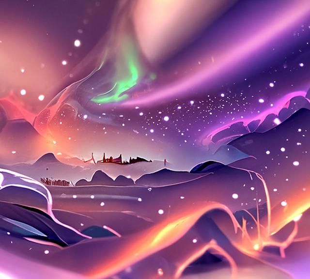 Aurora Borealis Over Norse Village Digital Art