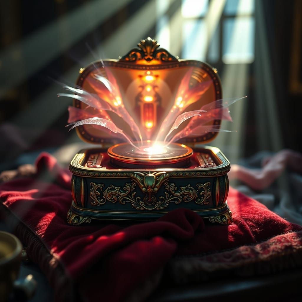 Obsidian Music Box with Dancing Figures in Gothic Style