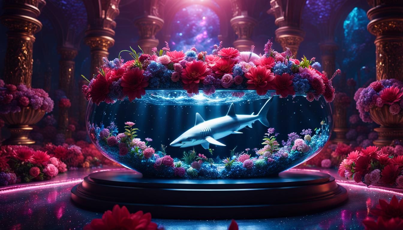 Monster Shark in Vase with Glittering Waterfall