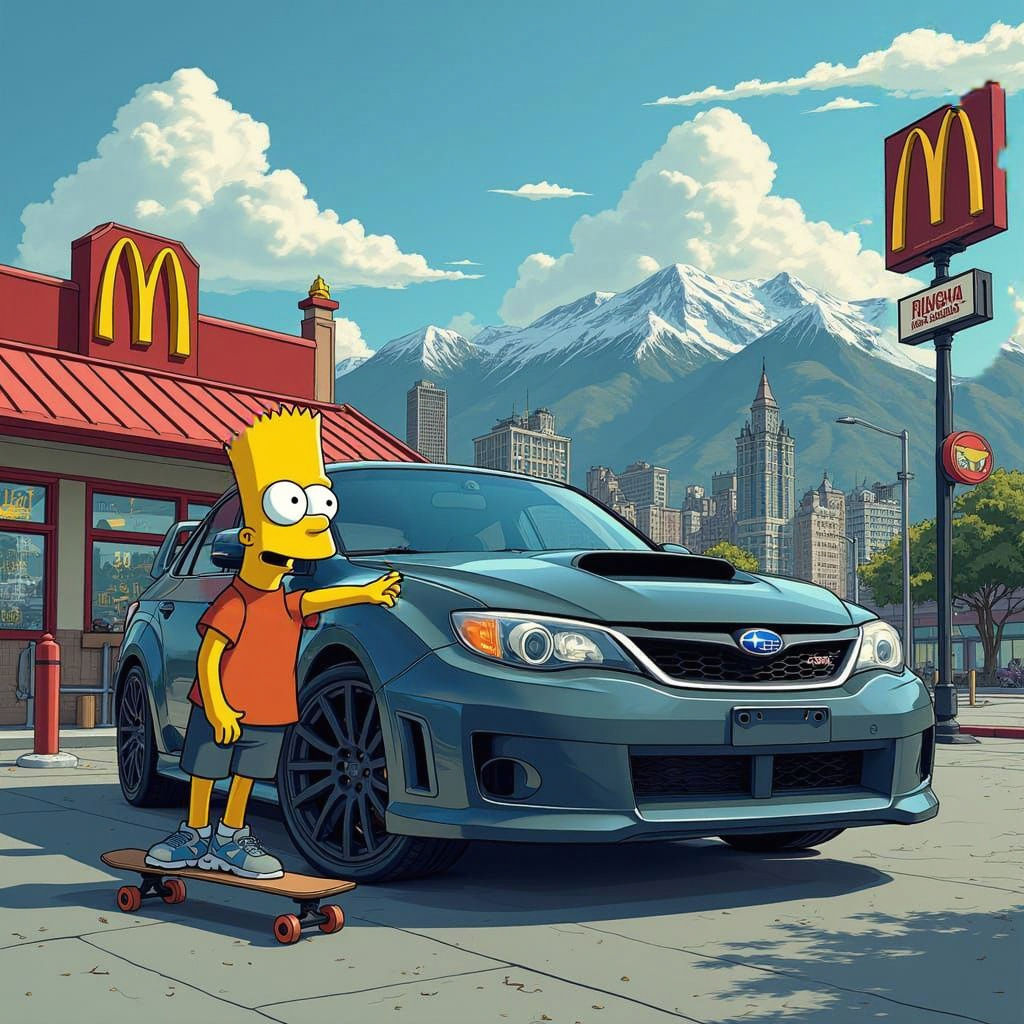 Subaru Impreza WRX at McDonald's with Bart Simpson