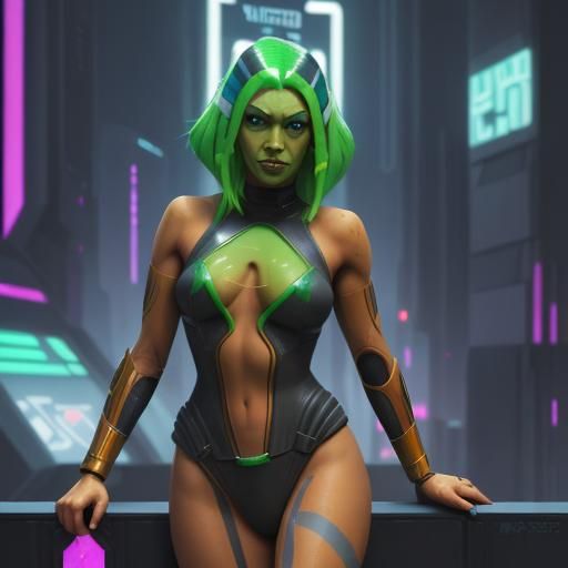 Ahsoka Tano as She-Hulk in Cyberpunk Style