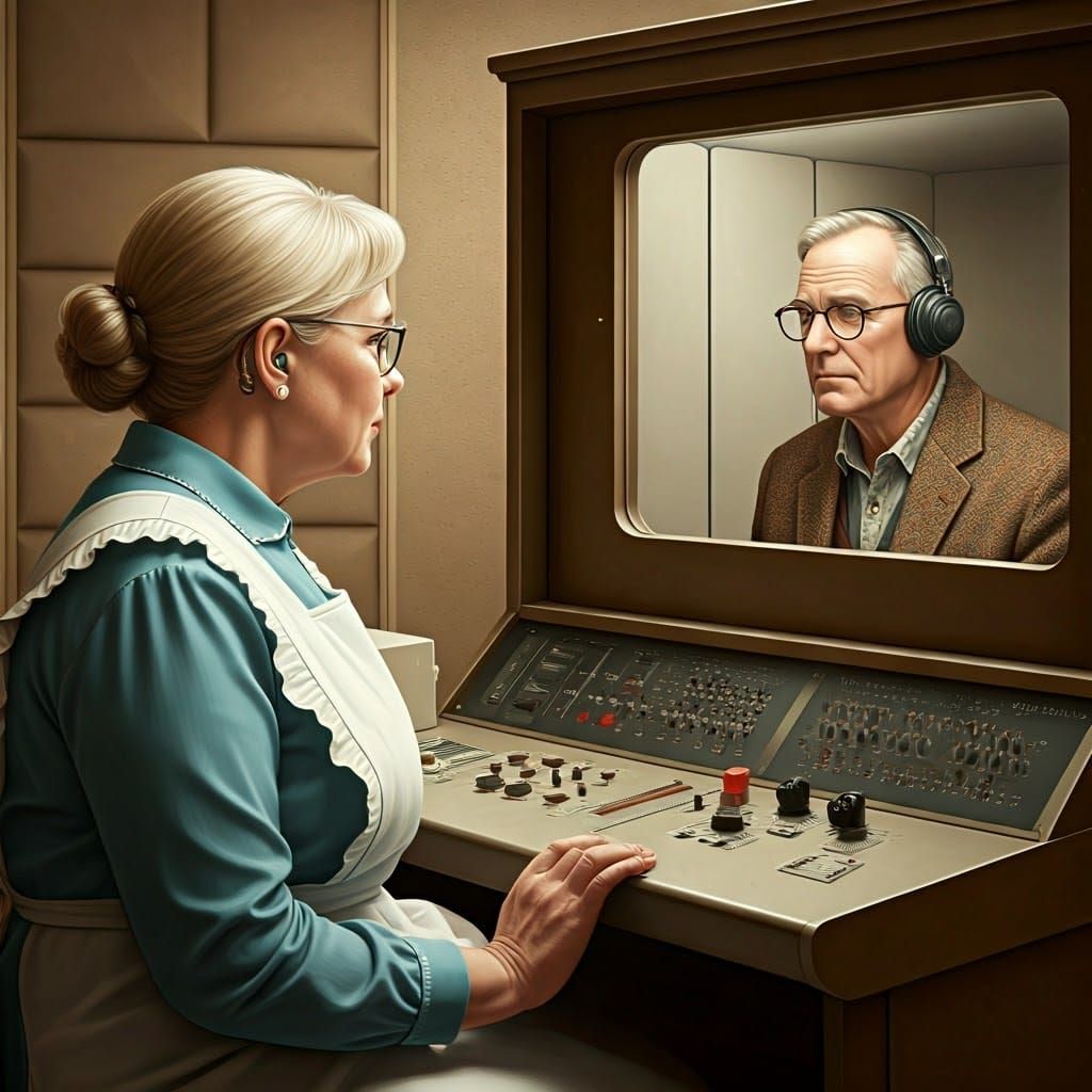 A Kindly Audiologist Observes a Man in a Soundproof Booth