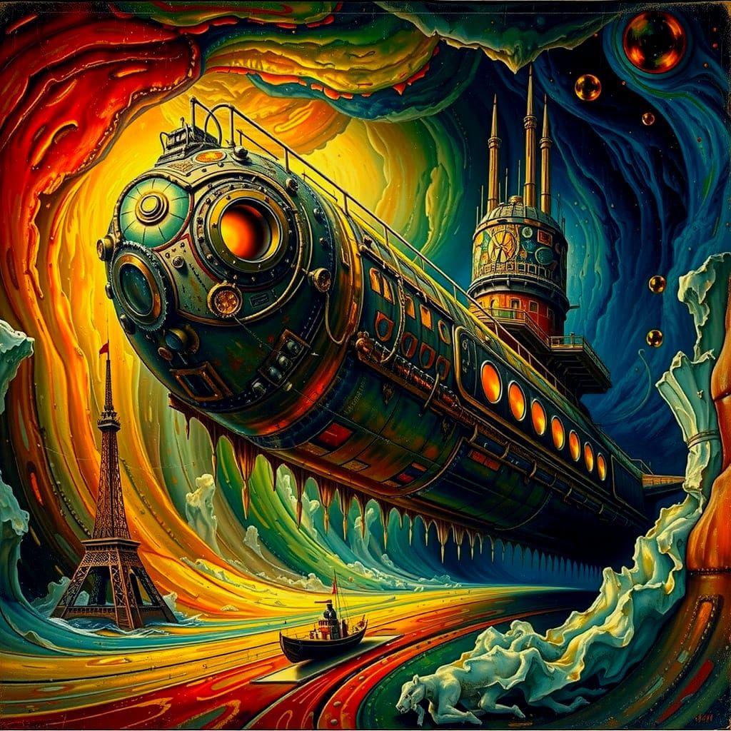 Nautilus Submarine in Psychedelic Surrealist Style