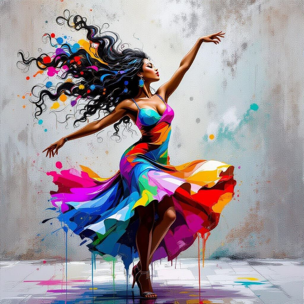 Dancing Woman in Graffiti Splash Art Style