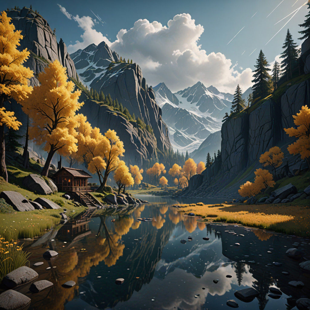 Cinematic Alpine Lake Masterpiece in Matisse-Inspired Style