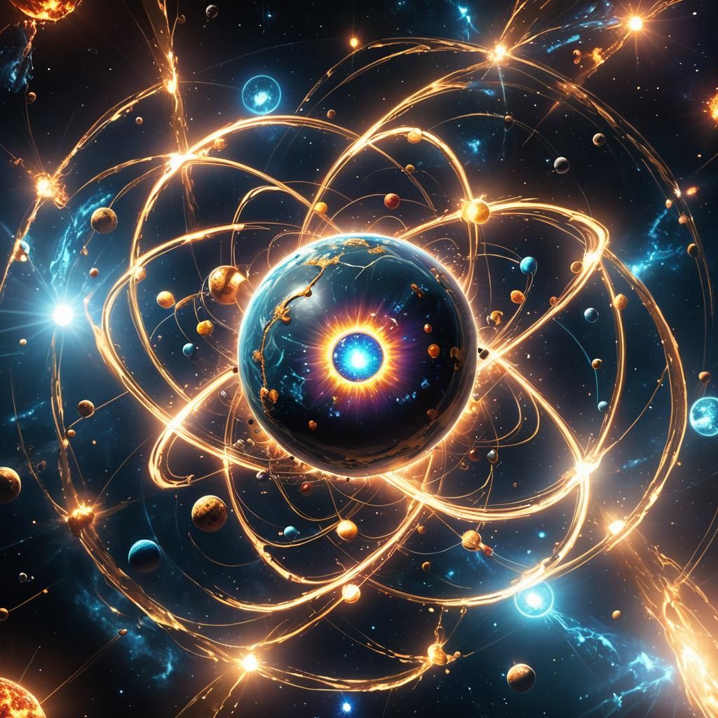 Vibrant Anime Illustration of Atom in Cosmic Scene