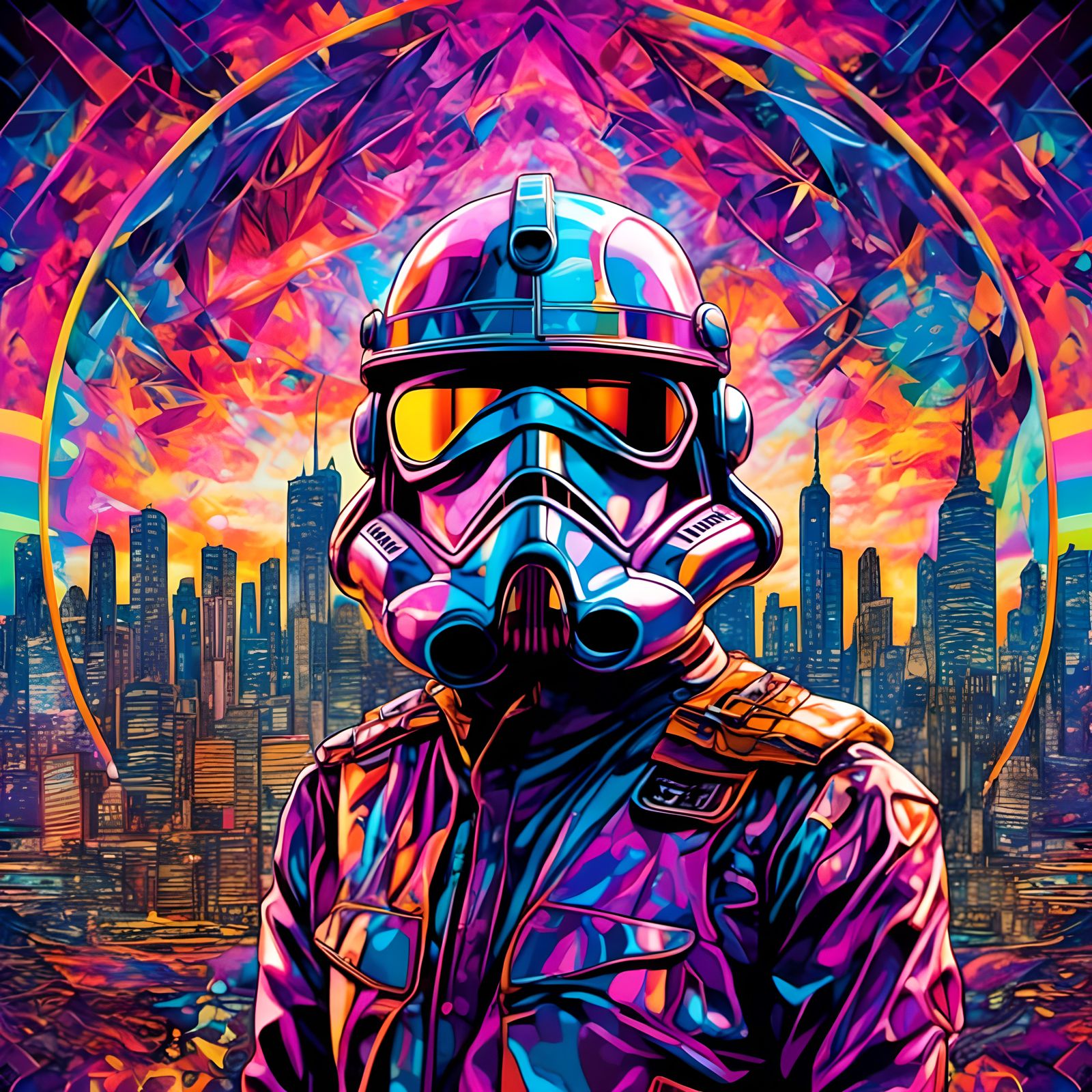 Psychedelic Snooper Trooper Mirror Art in Vibrant Colors