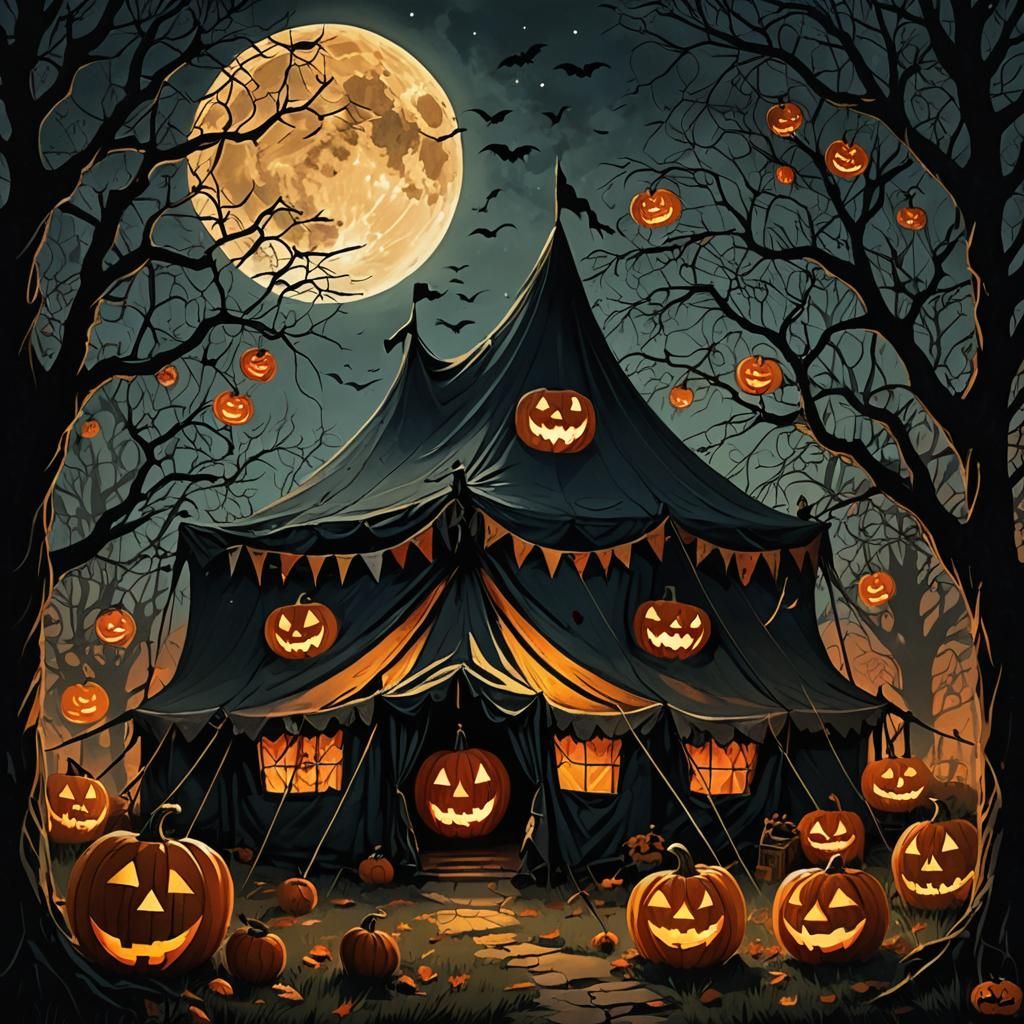 Eerie Halloween Circus Tent at Night