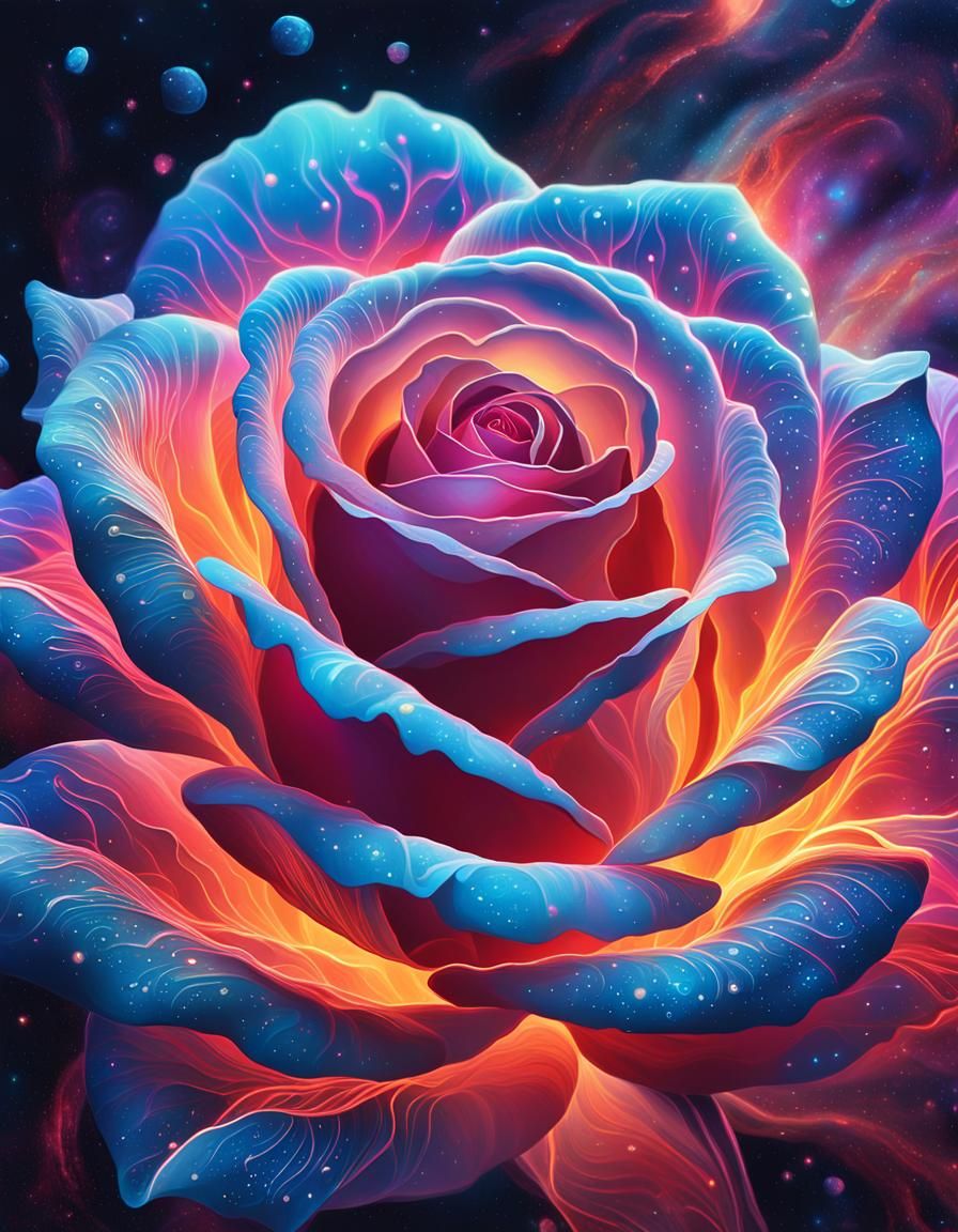 Galactic Bioluminescent Rose Floating in Space