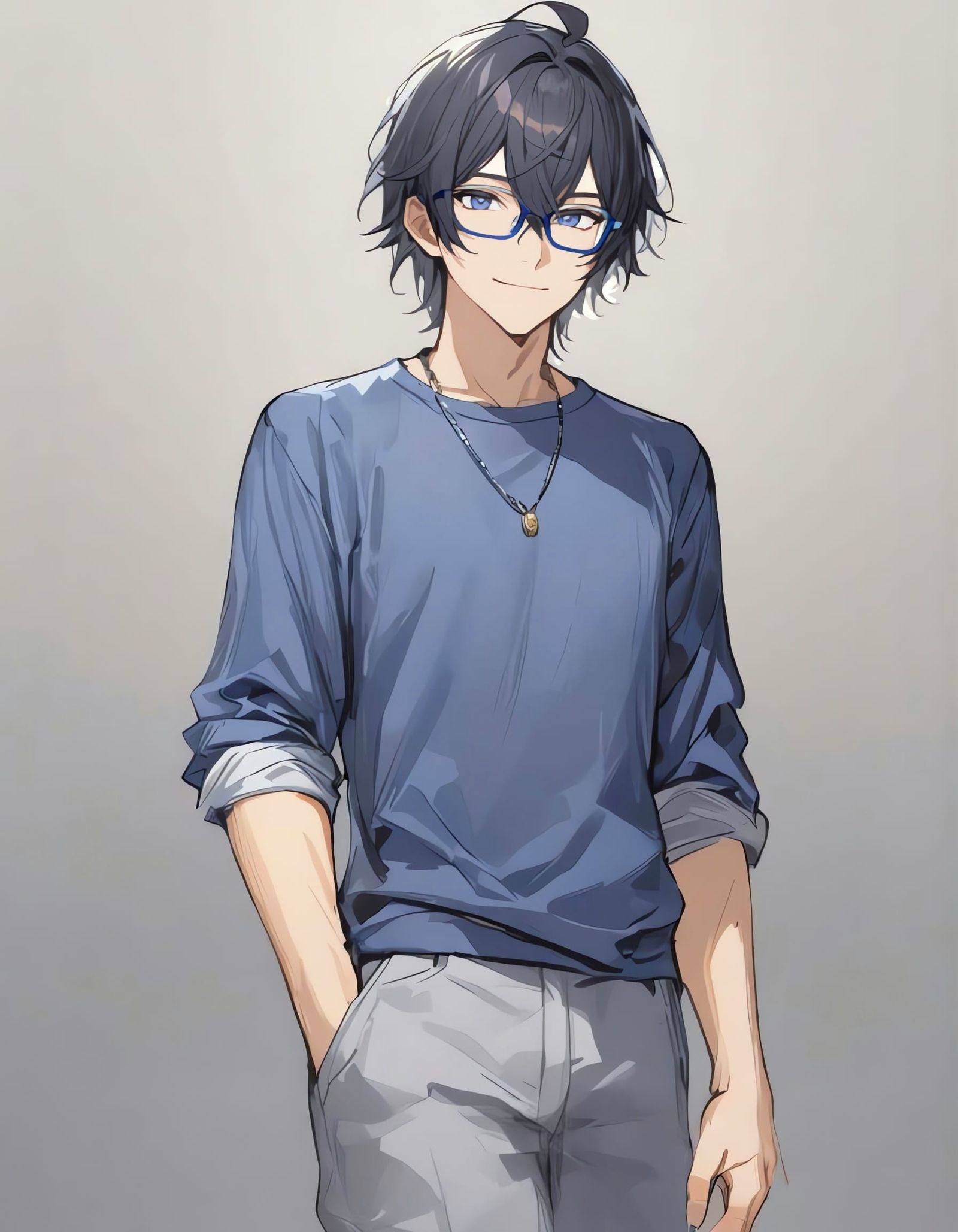 Boy in Blue Jacket on White Background