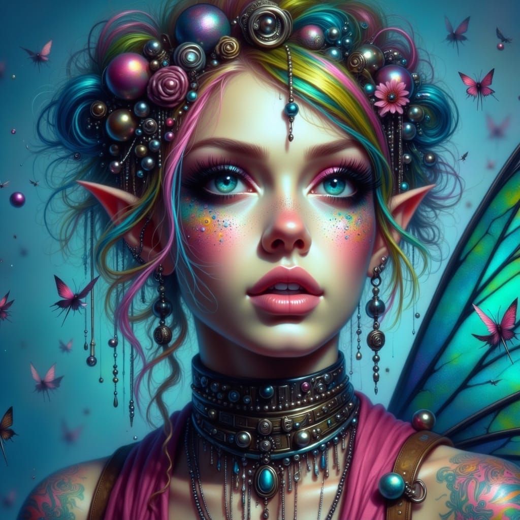 Fairy Punk Goddess Emerges from Neon Dreamscape