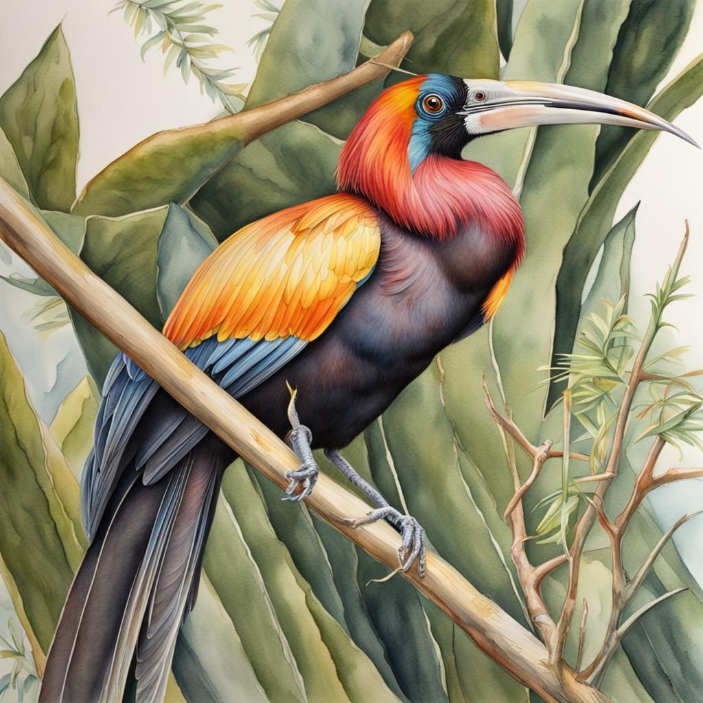 Raggiana Bird of Paradise Watercolor Illustration