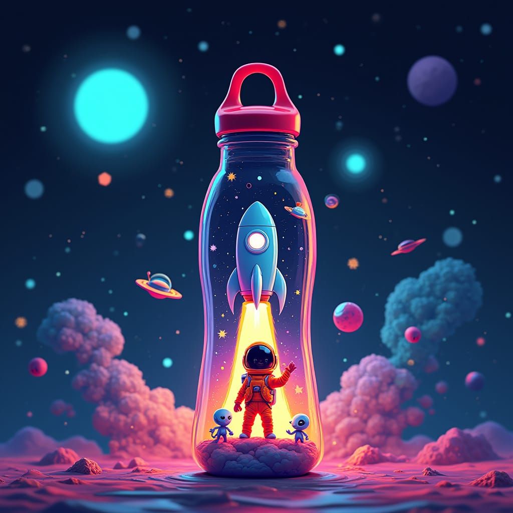 Futuristic Kids' Water Bottle with Space Adventure