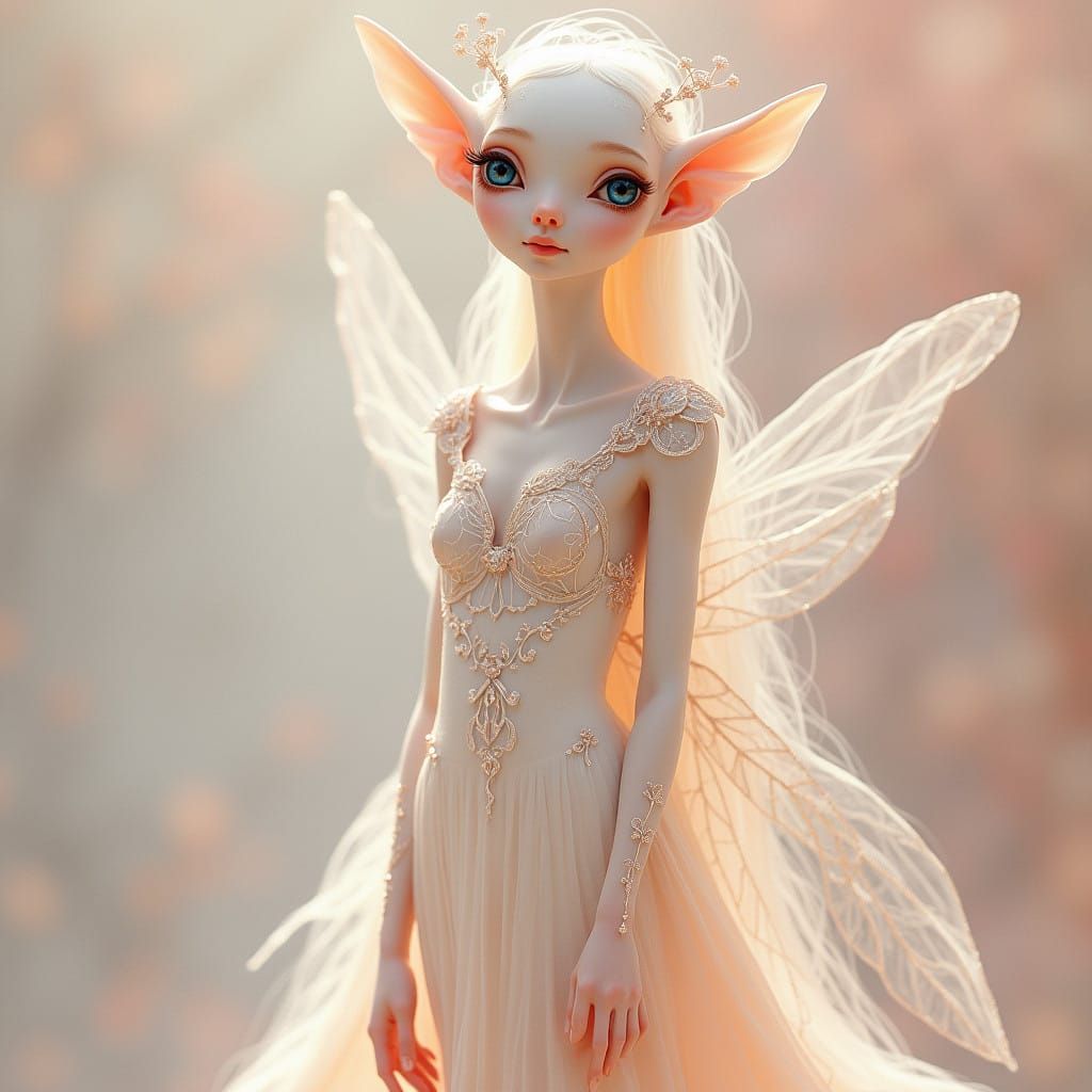 Whimsical Faerie in Apricot Gown