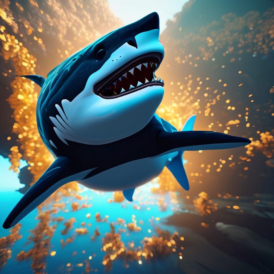 Electric Blue Shark Explores the Water as a Cheetah Patterne...