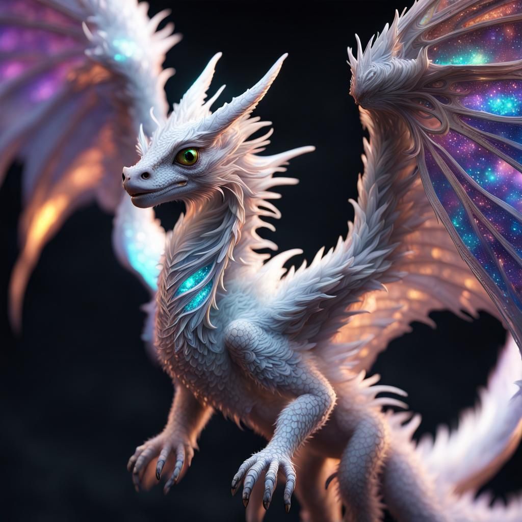 Adorable Winged Fish-Dragon in Ethereal Star Explosion