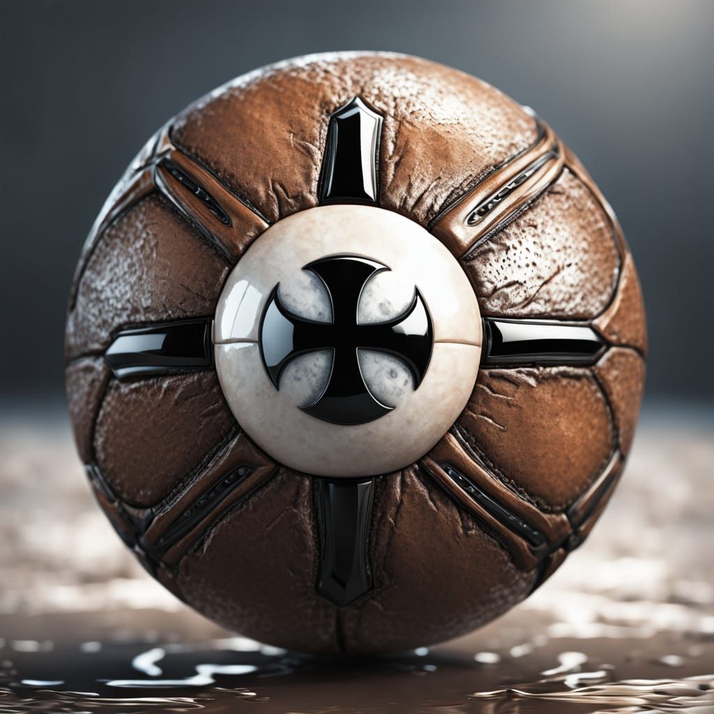 Photorealistic 3D Rendering of a Brown Ball with Black Cross...