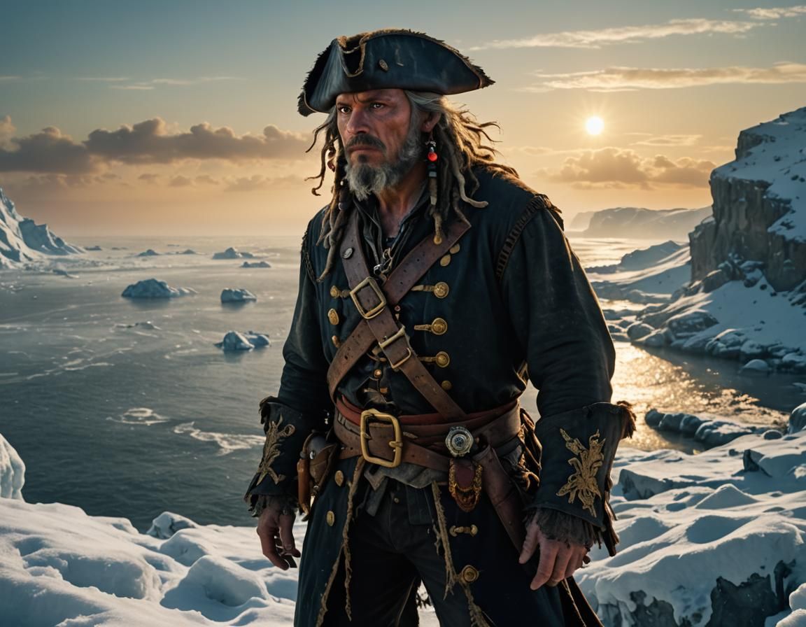 Grizzled Pirate on Snowy Cliff: Scandinavian Noir