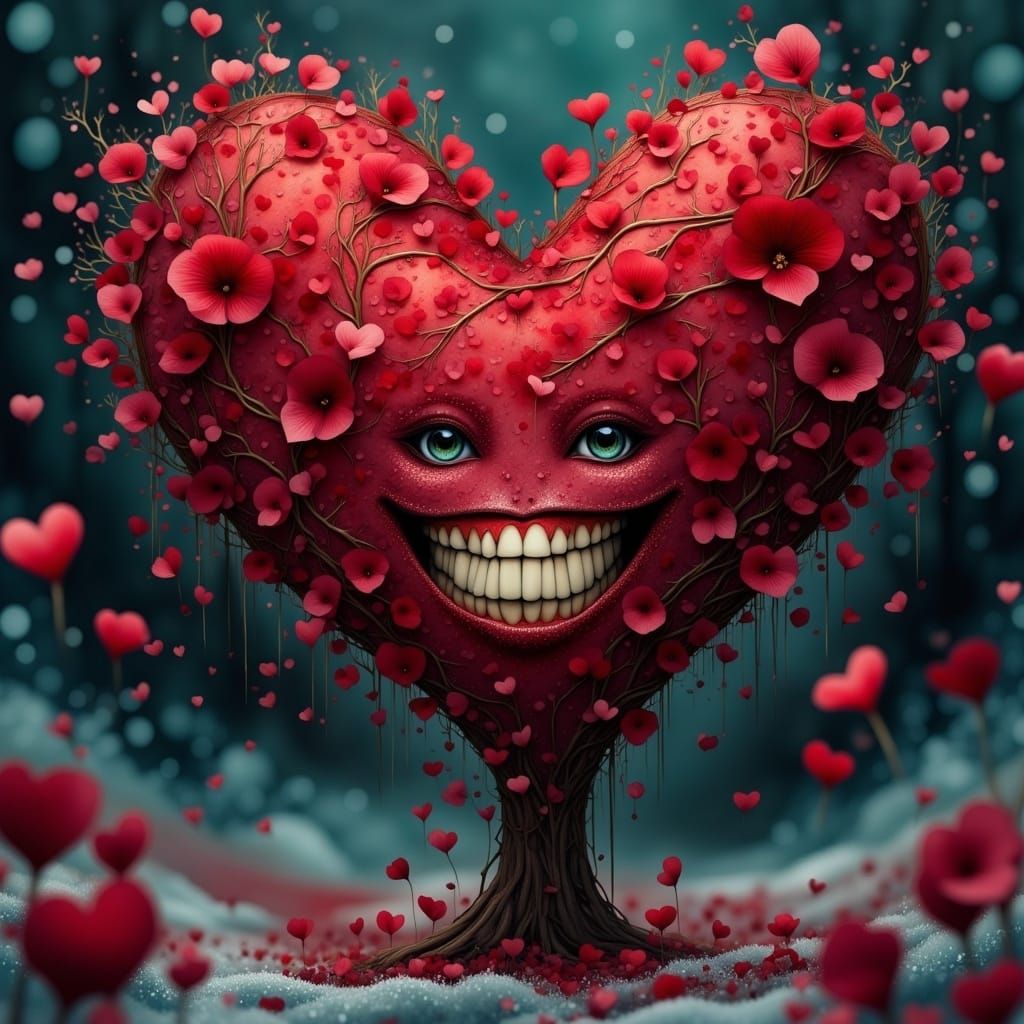 Joyful Valentine's Heart in Whimsical Rose Petal Fantasy