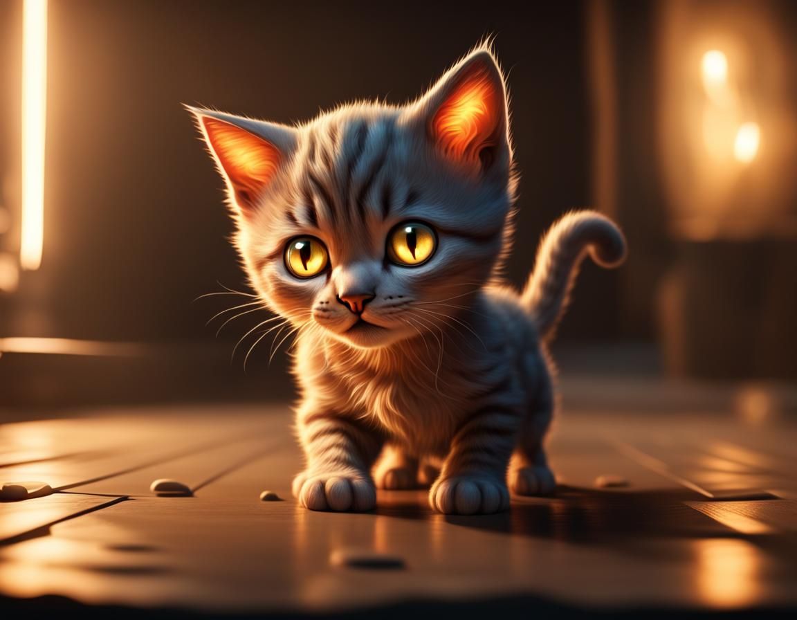Eerie Kitten with Glowing Eyes: Concept Art