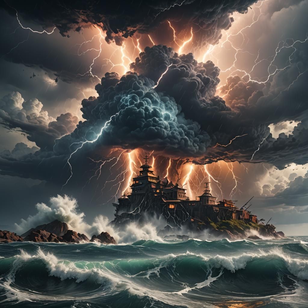Dramatic Thunderstorm Over the Sea in Fantasy Art