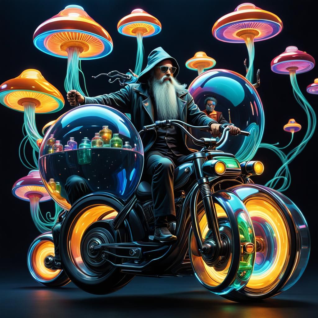 Psychedelic Wizard on Motorcycle in Jar Network