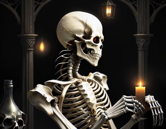 Furry Skeleton Cleans Bones: Dark Fantasy Concept Art