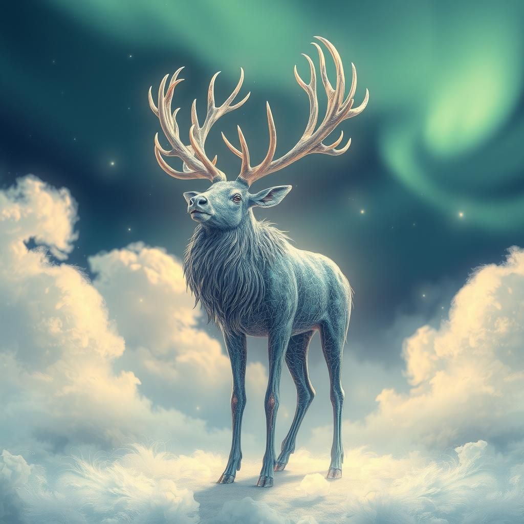 Luminescent Fiber Elk Amidst Aurora Borealis
