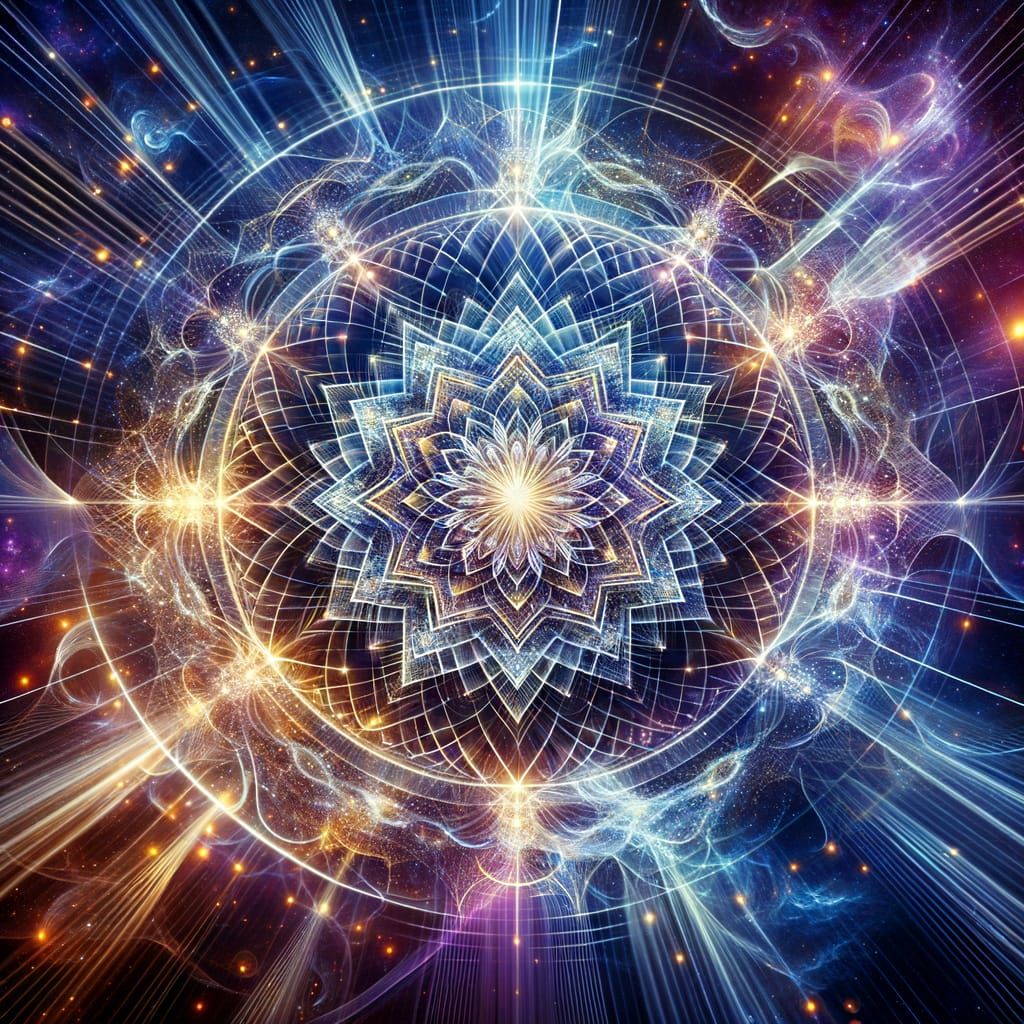 Luminescent Mandala Radiating Silver and Gold Light