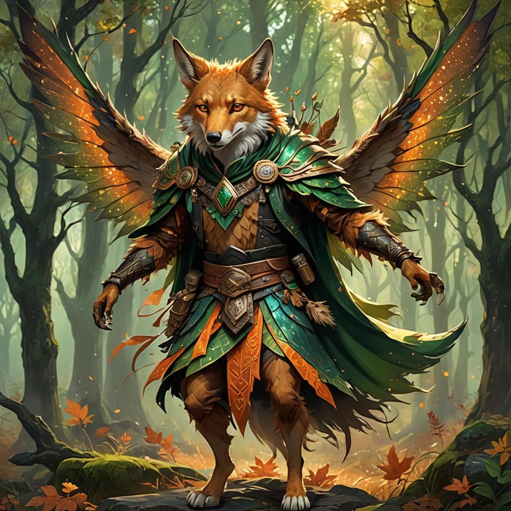 all vibrant squiggly autumny green sparkle wings on an anthr...