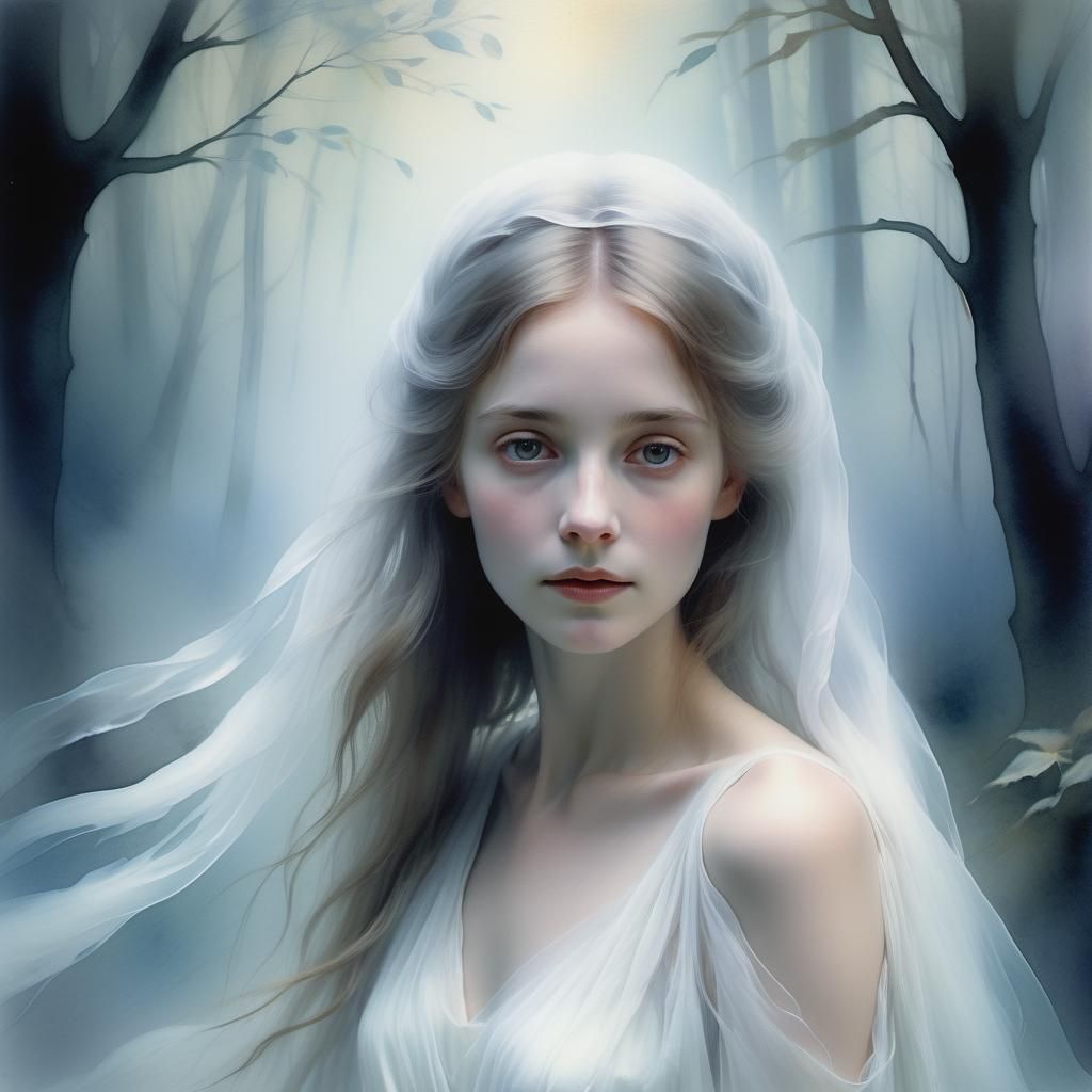 Ethereal Ghost Portrait in Watercolor Style