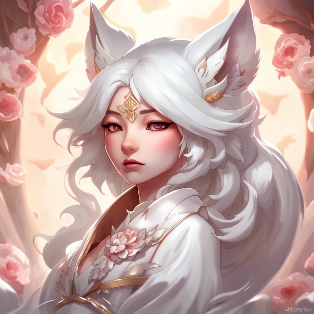 Chibi White Rose Kitsune Portrait