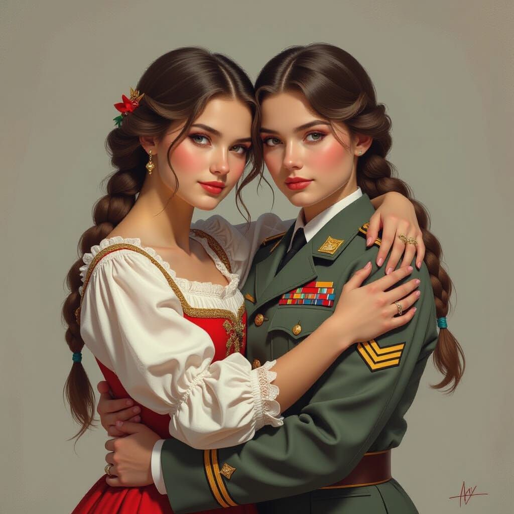 Girls in Embrace: Hyperdetailed Concept Art