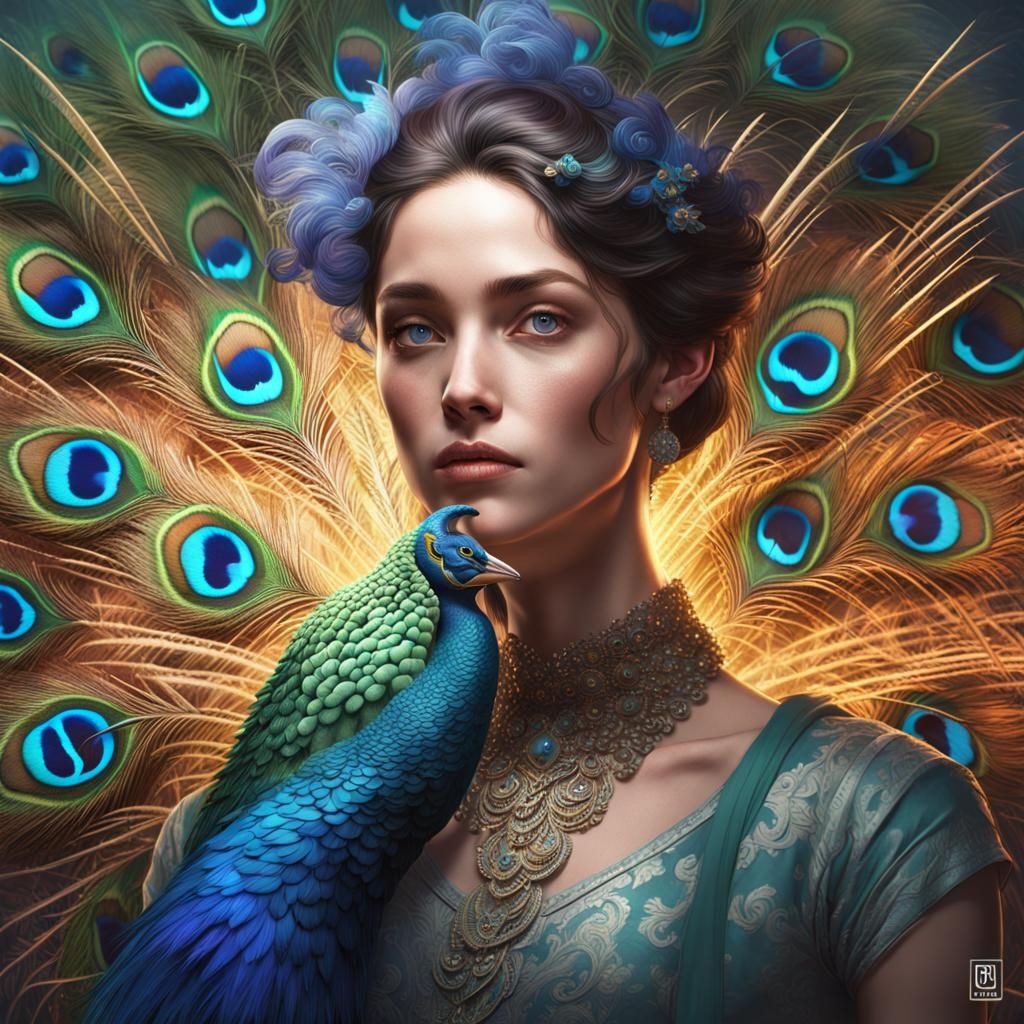 Peacock Displaying Feathers: Detailed Digital Portrait