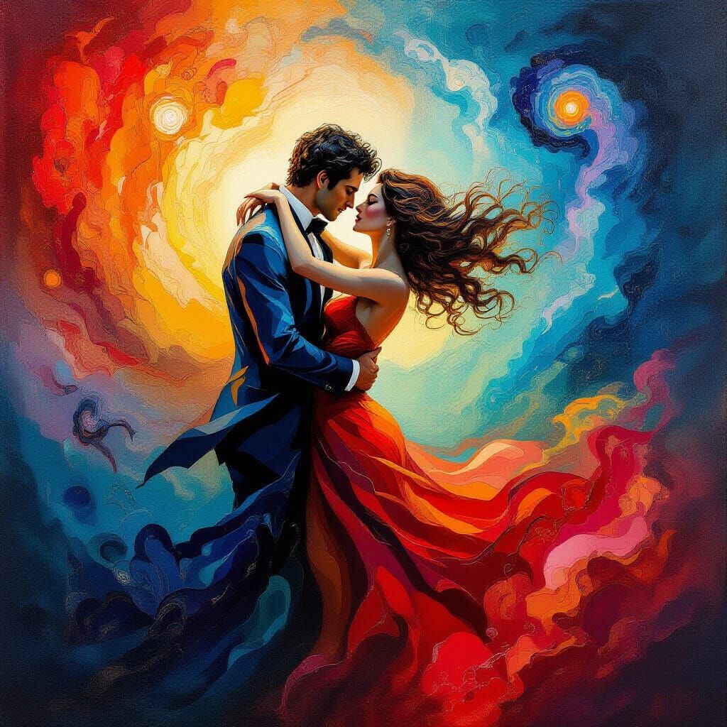 Surreal Cosmic Embrace of Abstract Figures