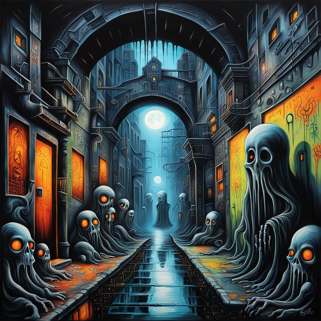 Eerie Portal Scene in Dark Surrealism Style