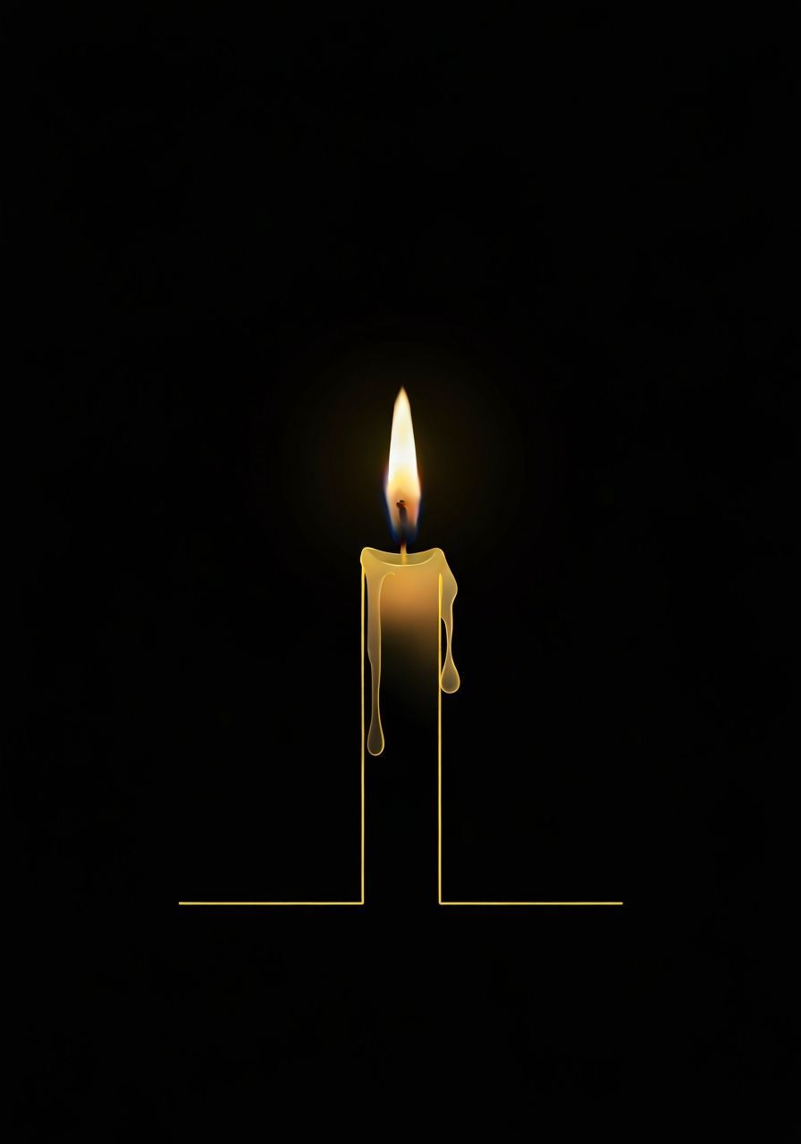 Minimalist Candle Outline on Black Background