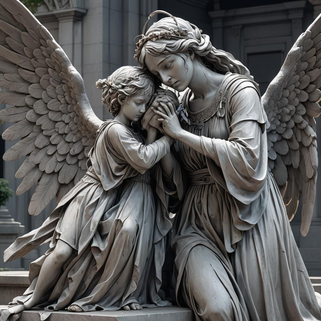 Anime-Style Weeping Angel Statue and Girl in 8K